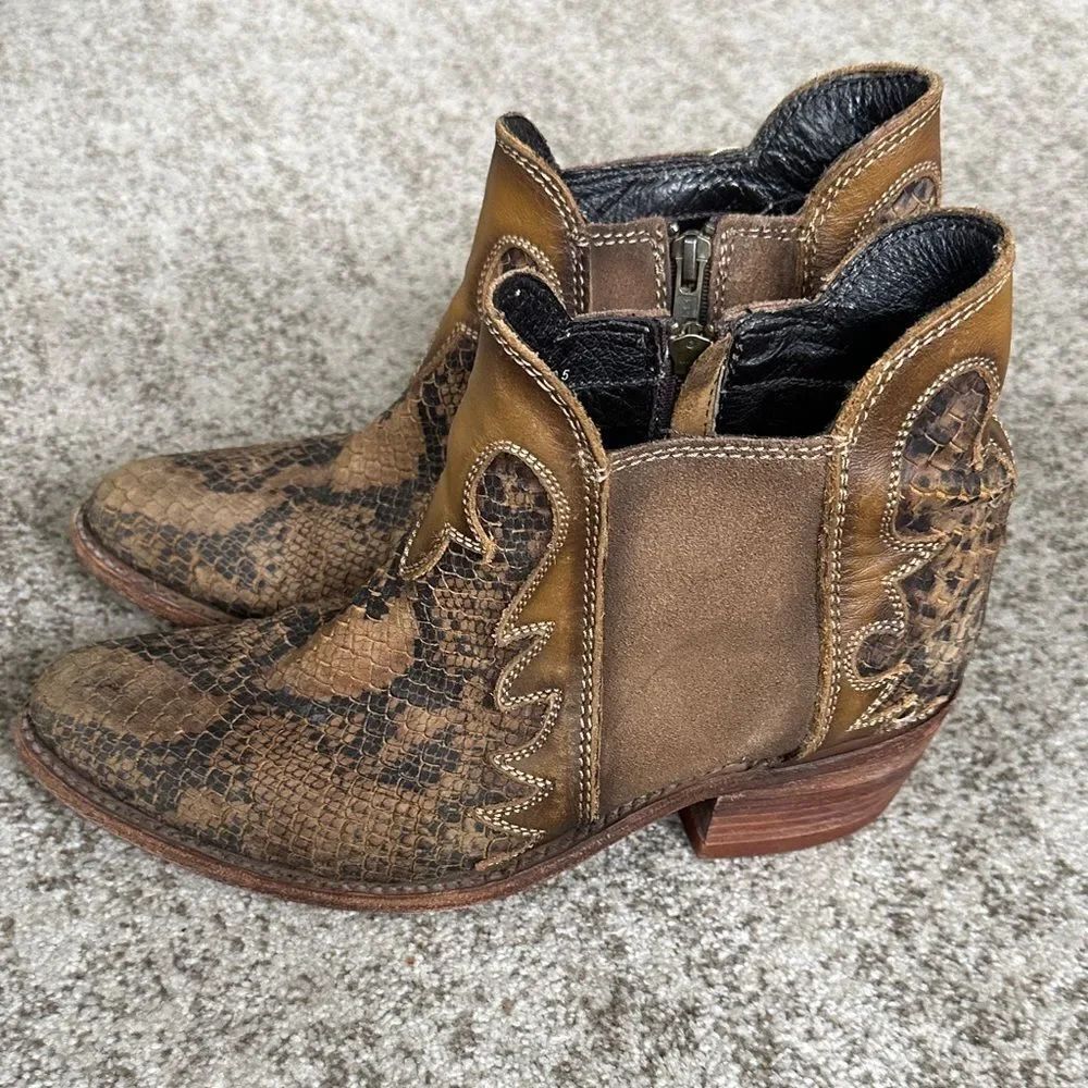 Liberty Black Uma Python Embossed Suede Cowboy Ankle Boots 9